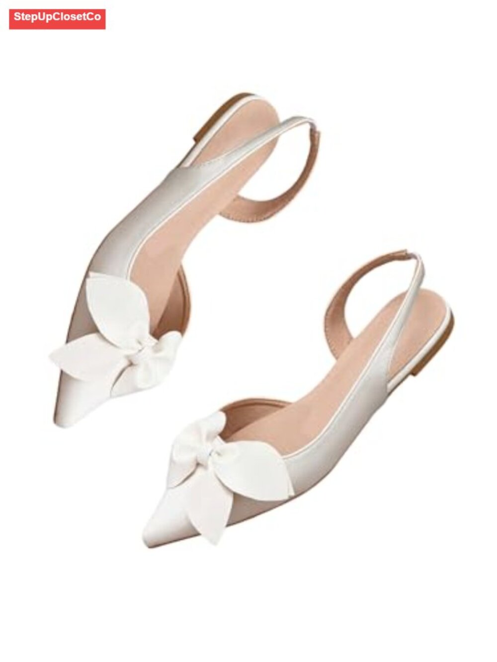 PU Leather Bow Pointed Toe Slingback Flats Dress Shoes Ankle Strap